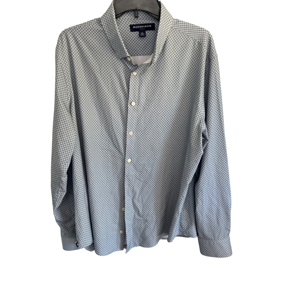 Mizzen Main Leeward No Tuck Performance Dress Shirt Men XL Trim Blue/Gray/Green